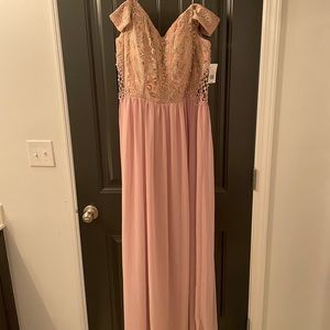David’s Bridal NWT blush a line off the shoulder embellished bridesmaid dress